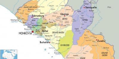 Карта краіны Ліберыя 