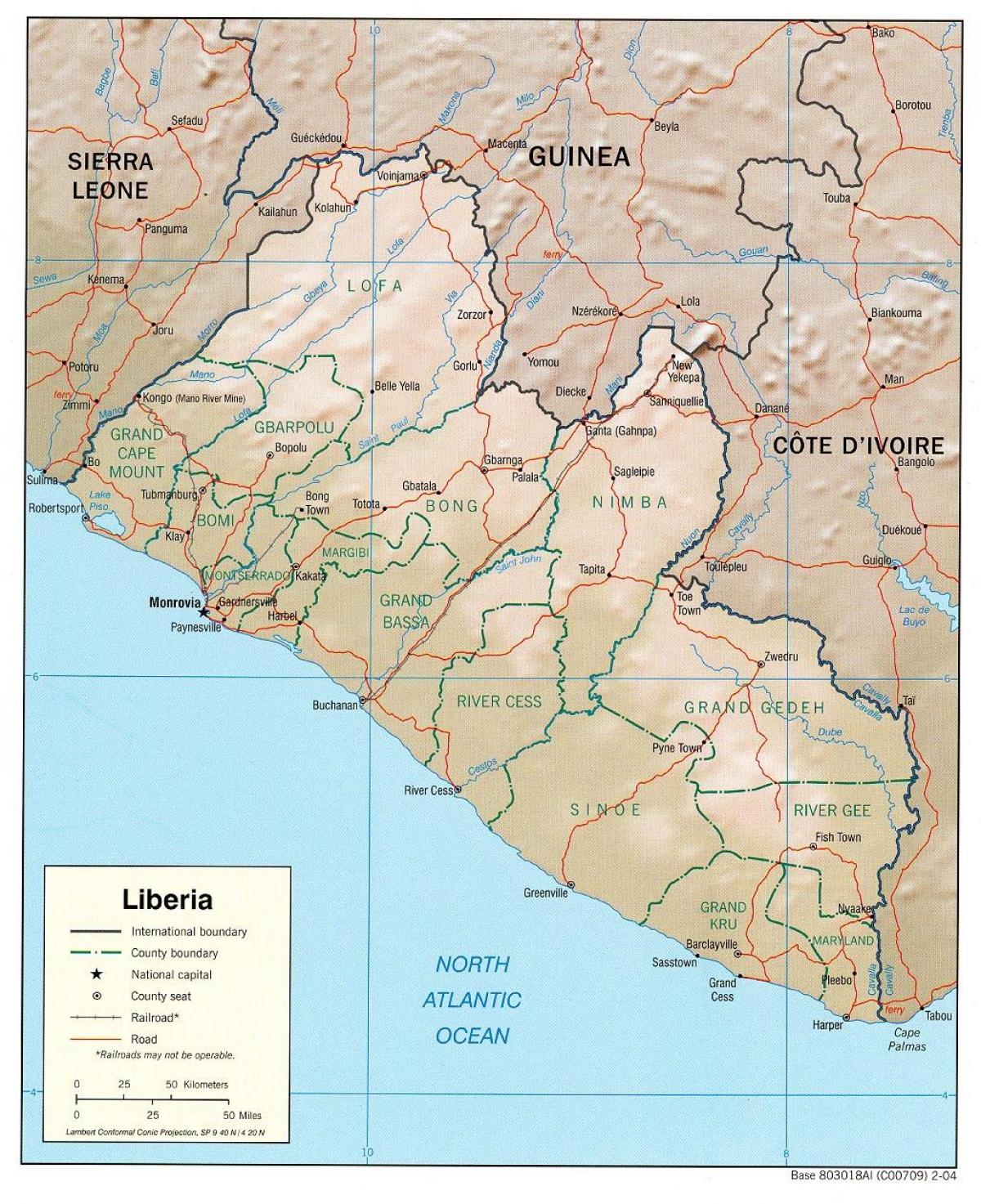 карта геаграфічная карта Лібэрыі