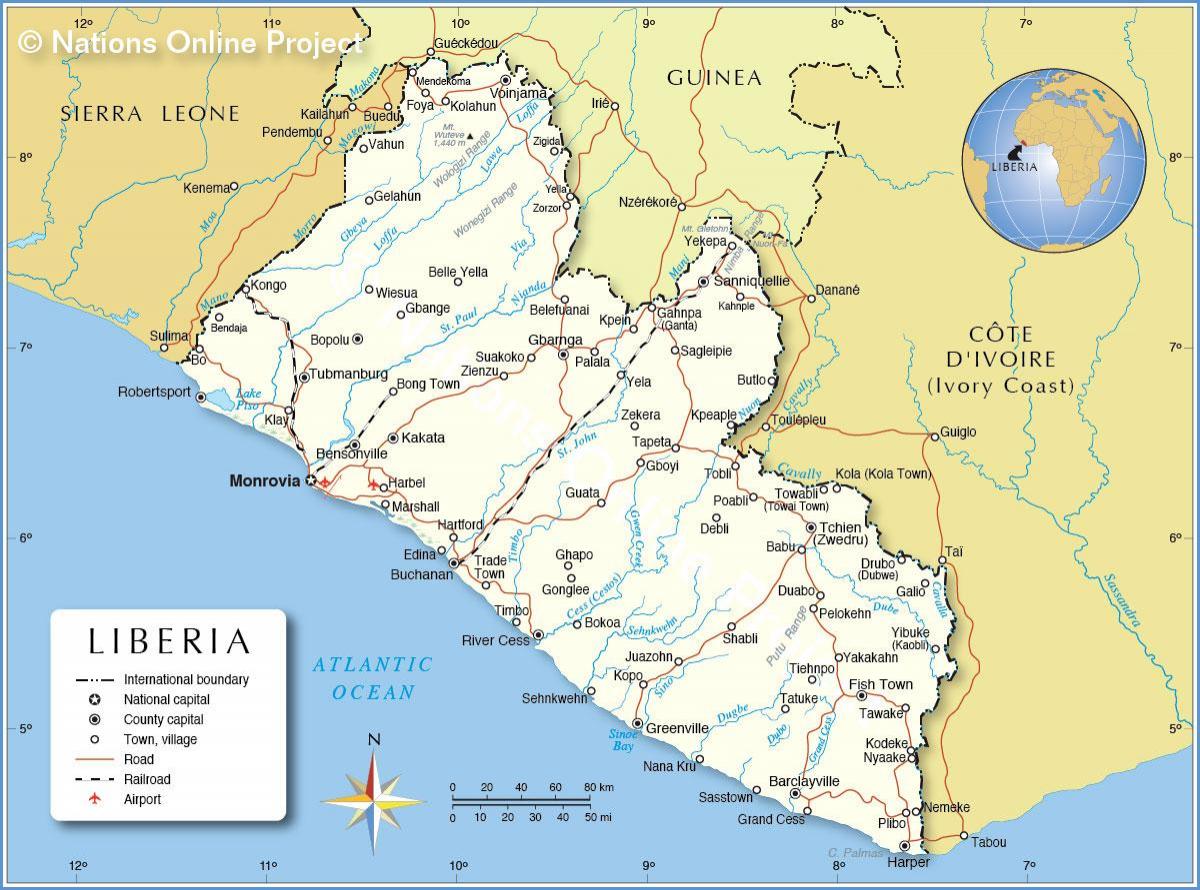 карта Лібэрыі Заходняй Афрыцы