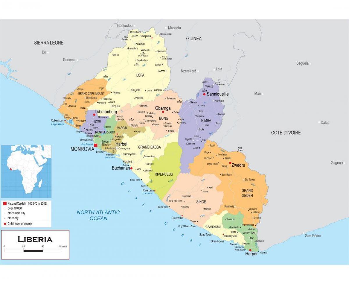 карту намаляваць палітычную карту Ліберыі