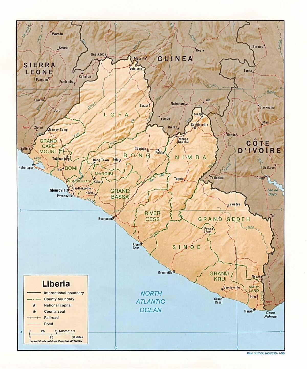 намаляваць карту рэльефу Ліберыі